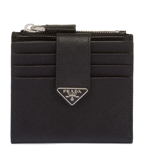 prada bifold wallet black|prada card holder with zipper.